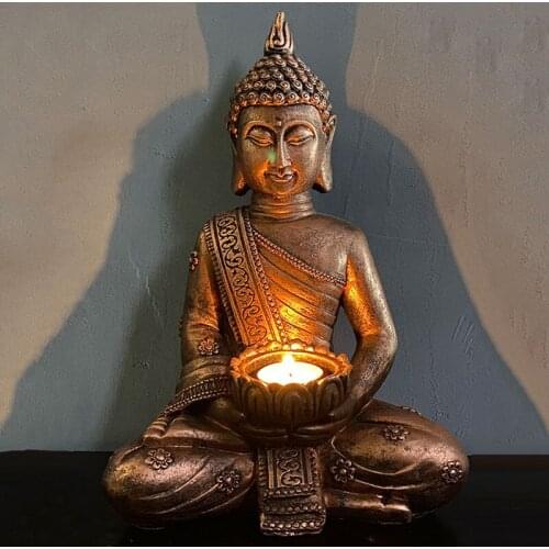 Resin Meditating Buddha Statues Candlestick Art Statues Living Room Home Decoration Buddha Statue Candle Holder
