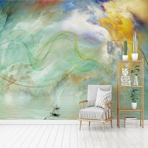 Custom 3D Modern Atmospheric Clouds Line Art Pattern TV Sofa Bedroom Background Wallpaper Mural