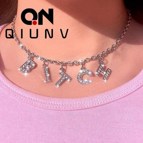 QN(QIUNV) Alphabet Crystal Angel Necklace Harajuku Female Jewelry Couple Gift Necklace Baby Honey Necklace Female