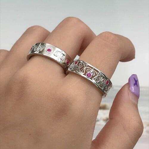 Luxury Charm Golden Rings Hollow Geometry Design Inlay Red Crystal Zircon Men Women Wedding Jewelry Couple Dainty New Year Gifts