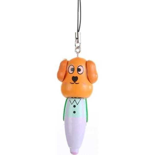 Cute Animal Wooden Ballpoint Pen Creative Ballpoint pens with Lanyard Mini Phone Strap 0.5mm Black Ink Pen for Student Writing