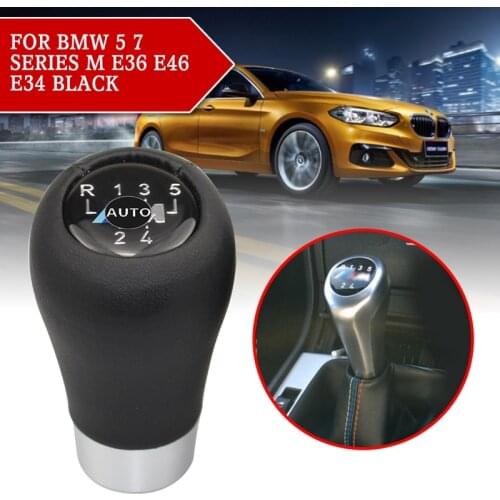 Pcmos 5 Speed Genuine Leather Gear Shift Knob Collars For BMW 5 7 Series M E36 E46 E34 Black Interior Accessories Stickers New