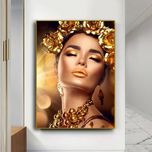 Modern Gold Woman Canvas Painting Figure Portrait Posters and Prints Abstract Wall Art Pictures for Living Room Home Decoration