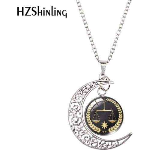 Judges Balance Justice Messenger Pattern Moon Pendants Moon Necklace Glass Cabochon Dome Handmade Craft Women Gifts