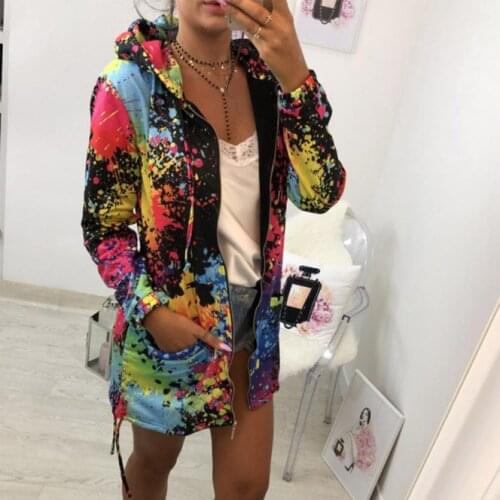 Outerwear & Coats Jackets Fashion Tie dyeing Print Outwear Sweatshirt Hooded Overcoat coats and jackets women 2021
