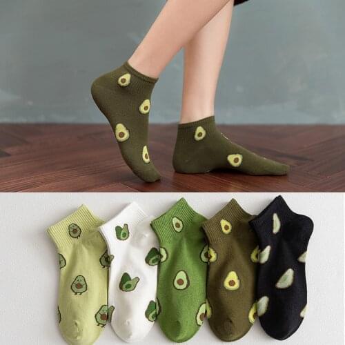 Spring New Product Avocado Japanese Embroidery Fruit Socks Ladies Breathable Pure Cotton Fashion Womens Socks Cute Socks Kawaii