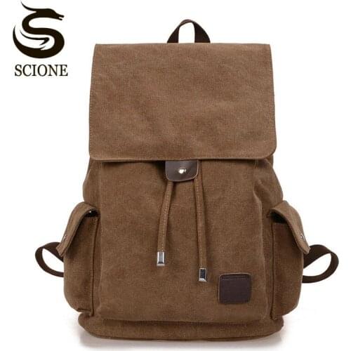 Scione Vintage Mens Backpack Women Canvas Backpacks Unisex Drawstring Backpack All-match Travel Rucksack for Teenager School Bag