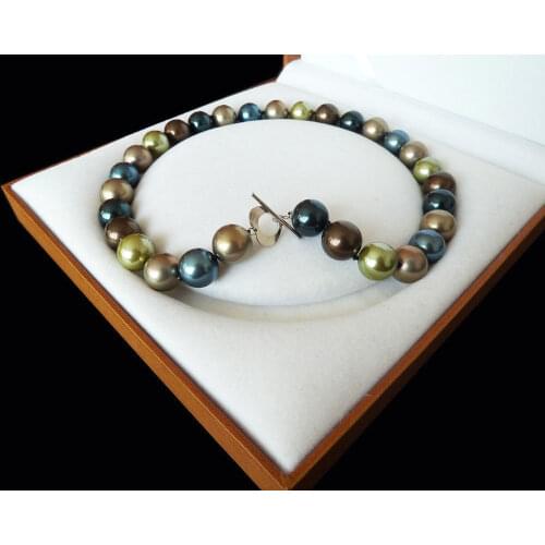 Rare Huge 12mm Genuine South Sea Multicolors Shell Pearl Necklace Heart Clasp 18'' 0024