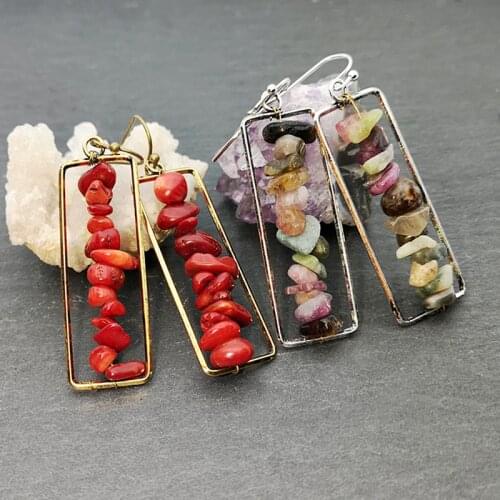 Earrings For Women 2021 Jewelry Pure Natural Colour Tourmaline Gravel Long Hanging Earring Svintage Stone Jewelry-Accessories