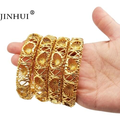 Jin Hui New Fashion lady Luxury Gold Color Jewelry Bangles Ethiopian African Women Dubai Bracelet Party wedding Gifts Girlfriend