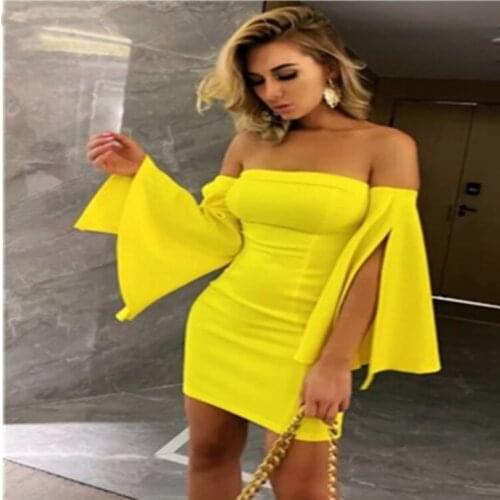 Echoine Skinny Split Sleeve Mini Dress Women Sexy Off Shoulder Party Elegant Dresses Fitness Ladies Sundress