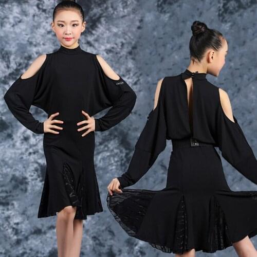 2020 Girls Latin Dance Dress Black Latina Practice Wear Salsa / Cha Cha / Sumba Clothes Dance Outfits Designer Dresses JL1019