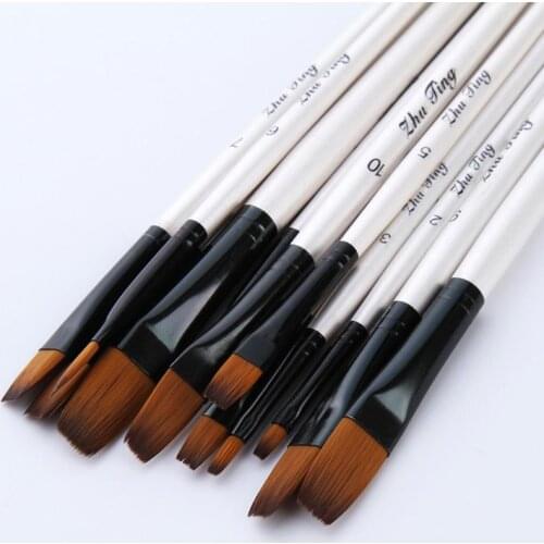 12Pcs Pointed Flat Top Paint Drawing Brush Acrylic Watercolor Oil Painting Pen Art Sewing Accessories
