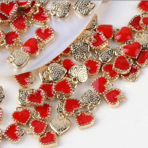 20 BULK CHARM For Jewelry Making Finding Tiny Heart Charms Valentines Accessories Red Heart Charms Enamel Pendants 8*9mm UJ38DH