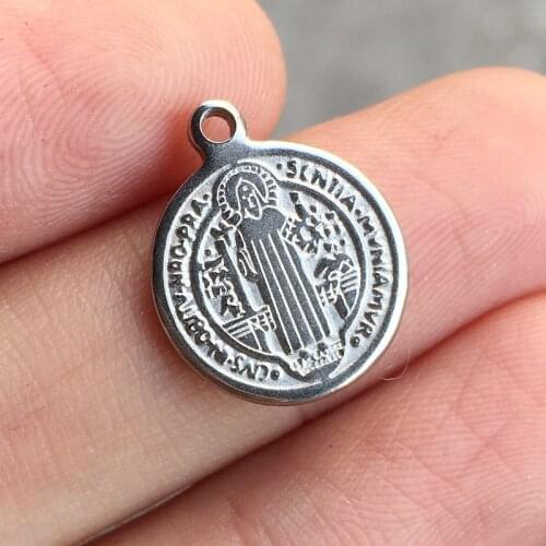10pcs saint benito charms small Saint Benedict tags stainless steel round Pendant for bracelet Necklace