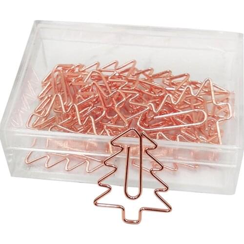 20PCS Paper Clips Christmas Tree Bow Envelope Cactus Clips Rose Gold Office Accessories For Scrapbook Notebook