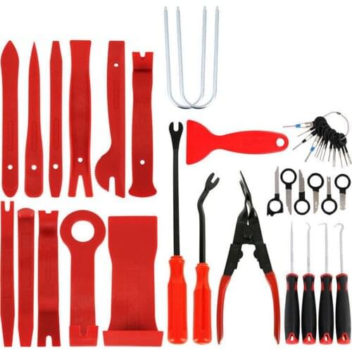 38pcs Auto Car Radio Panel Door Clip Panel Trim Dash Dashboard Head Unit Audio Removal Installer Pry Kit Repair Hand Tool Red