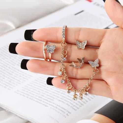 4pcs/set Bohemia Stud Earrings Sets for Women Gold Color Punk Earrings Dangle Chain Earrings Set Female Fashion Jewelry