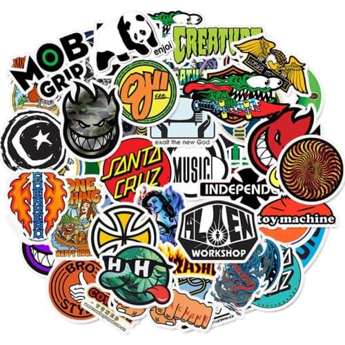 50pcs Skateboard Fashion Brand Logo Waterproof Sticker For Luggage Car Guaitar Skateboard Phone Laptop Bicycle Stickers