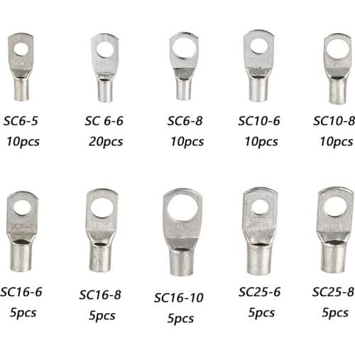85PCS/Set Wire Connector SC Tinned Copper Ring Lug Terminals for Battery Bare Cable Electric Wire Crimp Terminal