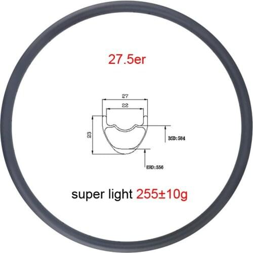 255g 27.5er 27mm x 23mm MTB XC clincher tubeless carbon rim UD matte glossy 650B cross country mountain bike rim 24 28 32 holes