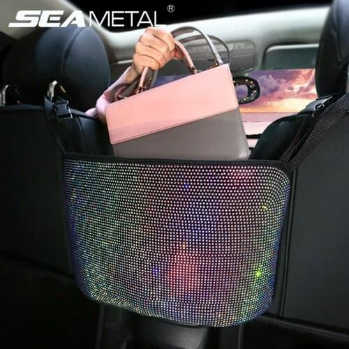 Car Seat Storage and Handbag Holding Net Blingbling Car Organizer Pocket Auto Front Seat Back Storage Bag Interior Accessories
