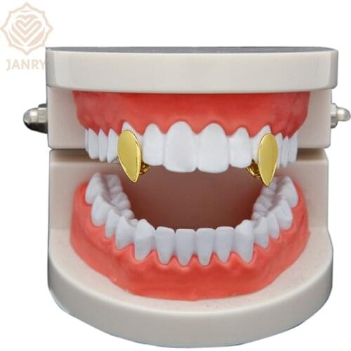 JANRY New Gold Color Plated Hip Hop Vampire New Single Tooth Grillz For Party Jewelry Gifts For Men Women Boy Girl