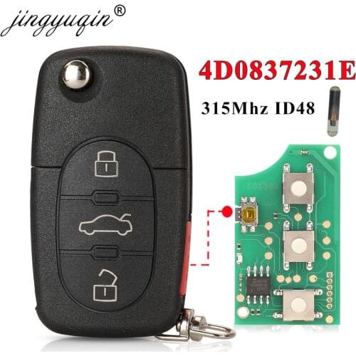 Jingyuqin 4Button 4D0837231E 315Mhz ID48 Chip Flip Remote Key For Audi A4 A6 A8 TT 1997-2003 4D0 837 231 E Folding Key Control