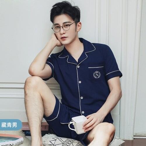 100% Cotton Mens Pajama Set Short Sleeve Lapel Sleepwear Womens Pyjama Home Clothes Soft Cotton Summer Man Pajamas 2Pieces/set
