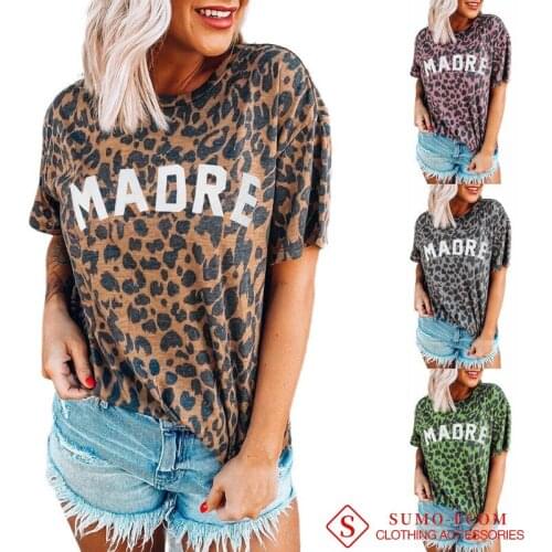 Summer New Women Leopard Madre Letter Print Tshirt Streetwear Gothic Casual Print Vintage Ladies Shirts Graphic Tees Tops S-XXL