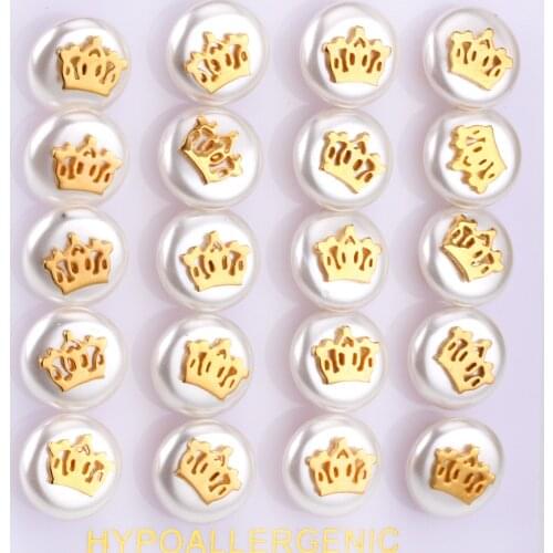 LUXUKISSKIDS 10Pairs/lot Crown Fake Pearl Fashion Jewelry Stud Earrings Set For Womens Factory Price Jewellery Brincos Aretes