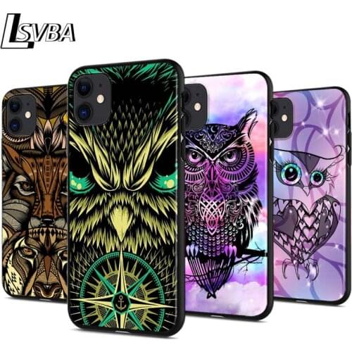 Fashion Starry Cute Owl For Apple iPhone 12 Pro Max Mini 11 Pro XS Max X XR 6S 6 7 8 Plus 5S Bright Black Phone Case