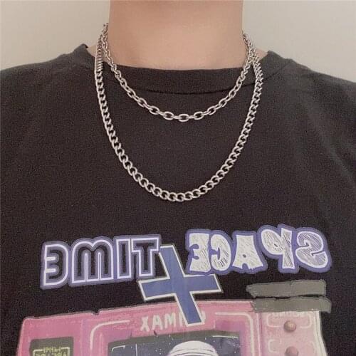 Fashion double-level titanium steel stainless steel necklace simple and versatile hip-hop chain hot sale