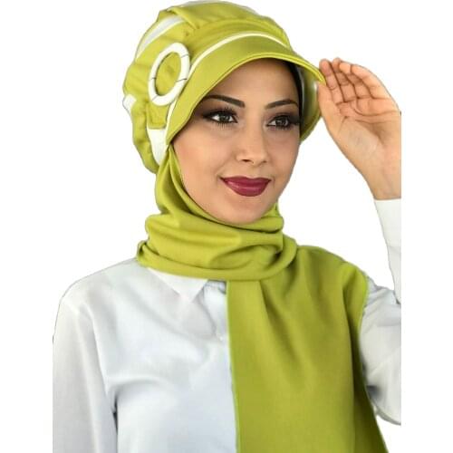 2021 new Fashion Hijab Women Muslim Bathing Cap Islamic Hijab Scarf Kerchief Pistachio green Hijab Hat