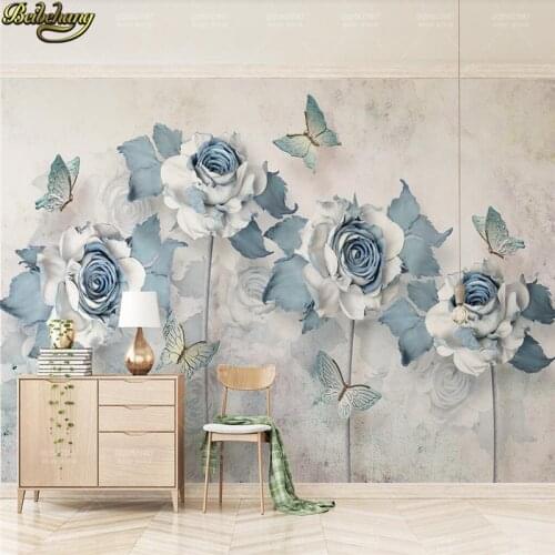 Beibehang custom rose wallpaper for Living room papel de parede 3d para sala Blue flowers butterfly mural wall paper home decor
