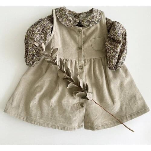 Autumn and winter new parent-child wear, western-style Japanese accent, retro corduroy sleeveless female dress 22D694