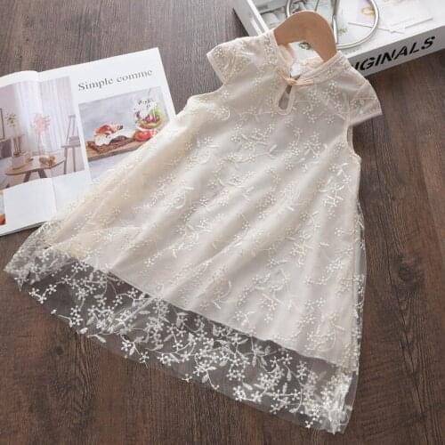 Baby Girl Summer Dress Kids Floral Embriodery Princess Dresses Children Wedding Party White Vestidos Sleeveless Clothes For 3-7Y