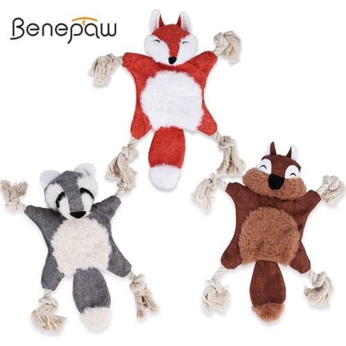 Benepaw Durable Stuffless Plush Dog Chew Toys Tug Rope Knots Squeaky Puppy Pet Toys Interactive For Small Medium Large Dogs