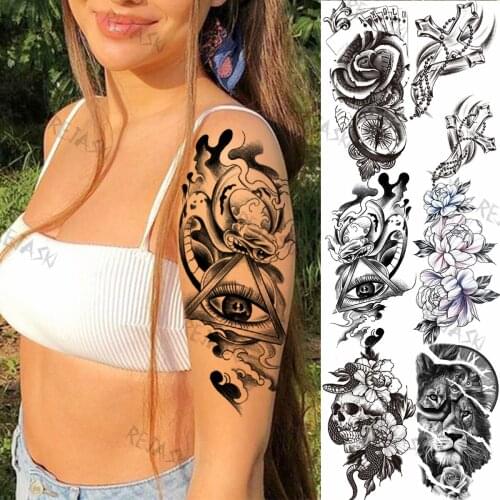 Realistic Geometric Eyes Temporary Tattoos For Women Men Poker Cross Skull Snake Fake Tattoo Sticker Arm Water Transfer Tatoos