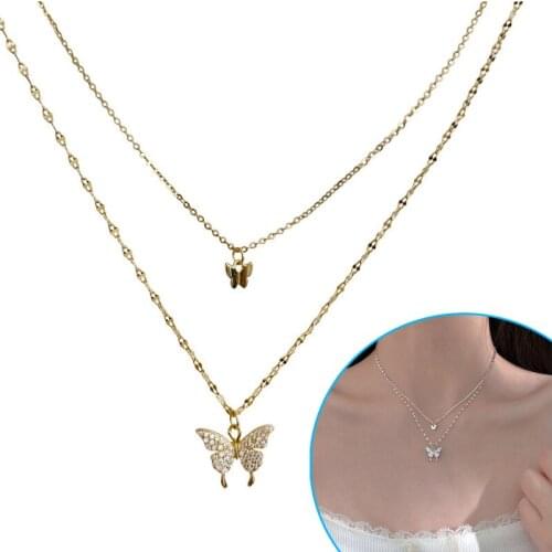 Silver Double Butterfly Pendant Clavicle Chain Womens Necklace Jewelry Gift TT@88