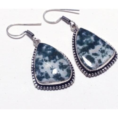 Genuine Tree Agate Silver Overlay on Copper Earrings ,Hand made Women Jewelry Gift , E5345
