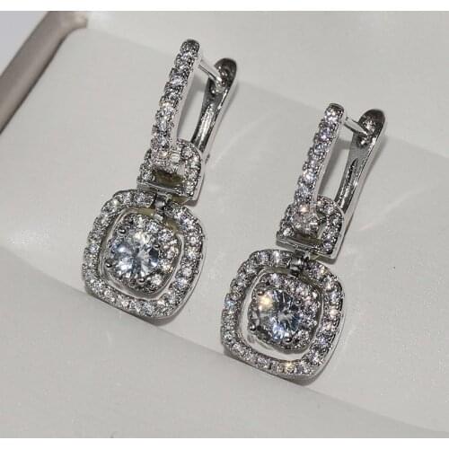 2021 Fashion Shine S925 Sterling Silver Diamond Earrings for Women Wedding Office Fine Jewelry Drop Earrings Orecchini Girls