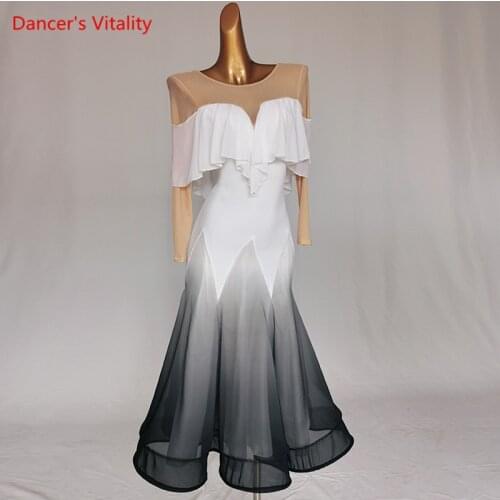 Modern Dance Female Adult Child Elegant Lotus Leaf Collar Dress Ballroom Dancewear Profession Performance Skirt High-end Custom