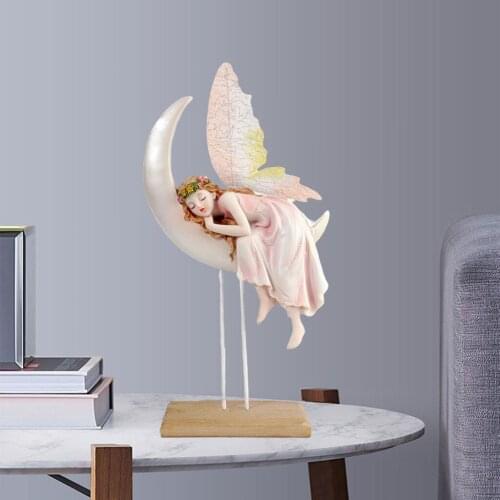 Angel Statue Resin Moon Cherub Figurine Sculpture Office Indoor Tabletop Figures Decor Accent Gifts