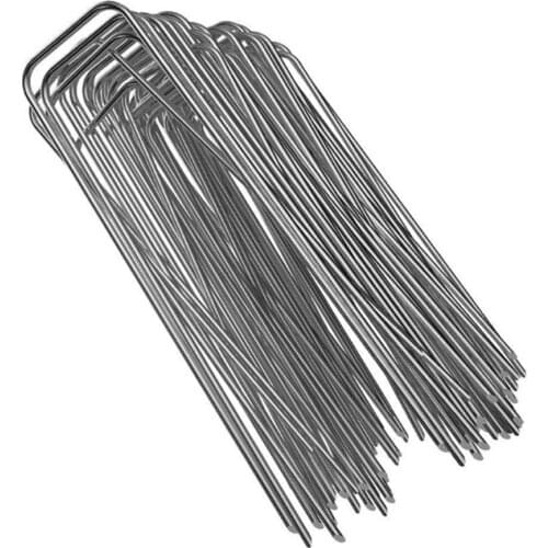 SHGO HOT-100Pcs Heavy Duty U Shape Gauge Galvanized Steel Garden Stakes Staple Securing Pegs for Securing Fabric Landscape Fabri