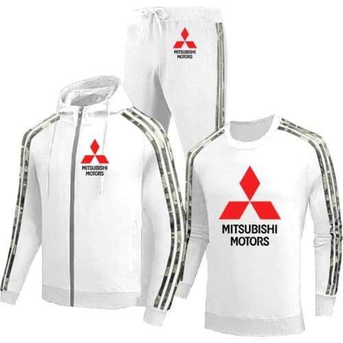 Spring Autumn Mitsubishi Car logo Printed Mens jackets high quality cotton Mens jacket + sweater + pants three-piece suit