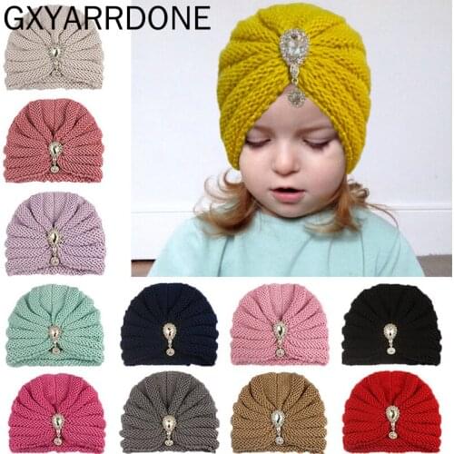 Knitted Winter Baby Hat for Girls Candy Color Bonnet Enfant Baby Beanie Turban Hats Newborn Baby Cap Rhinestone Boys Accessories
