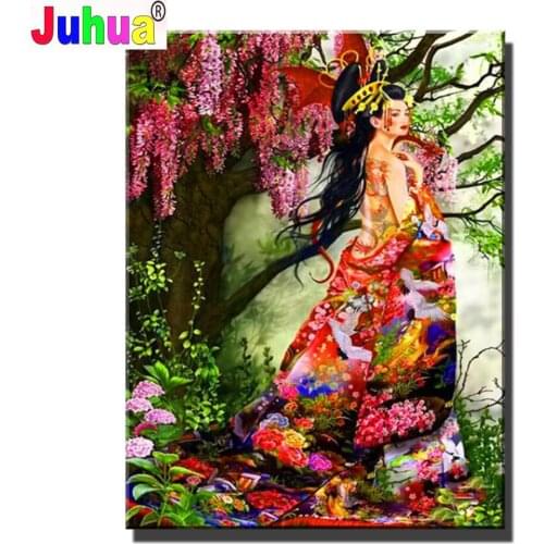 Diy Embroidery Japanese Geisha Oriental Beauty, Tattoos Lady, tree Diamond Painting Full Square drill Mosaic Cross Stitch Gift