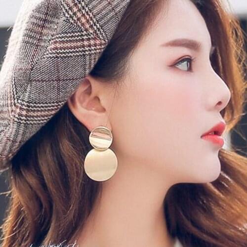 High Fashion Japanese Fashion Gold Silver Color Big Round Drop Earrings for Women Plastic Geometry Wholesale Jewelry Lots