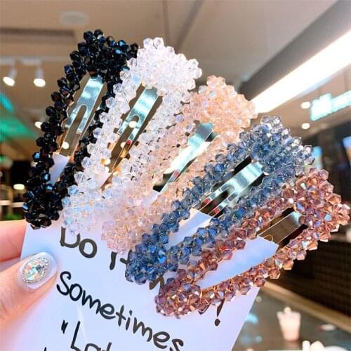 2021 Fashion Rhinestone Snap Hair Clips Crystal Hairpins Geometric Rectangle Hair Styling Tools Accessories For Woman Girls